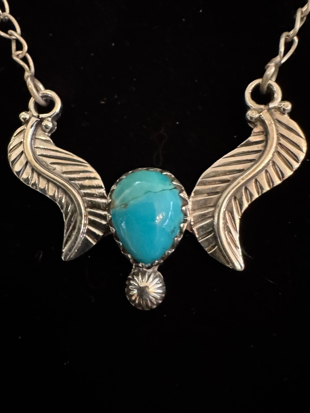 Genuine Turquoise Teardrop Feather Necklace - sterling silver Women’s Jewelry‎
